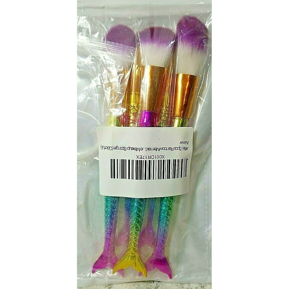 Affei Rainbow Mermaid Special Edition 5 Piece‎ Makeup Brush Set W/Sponge NWOB